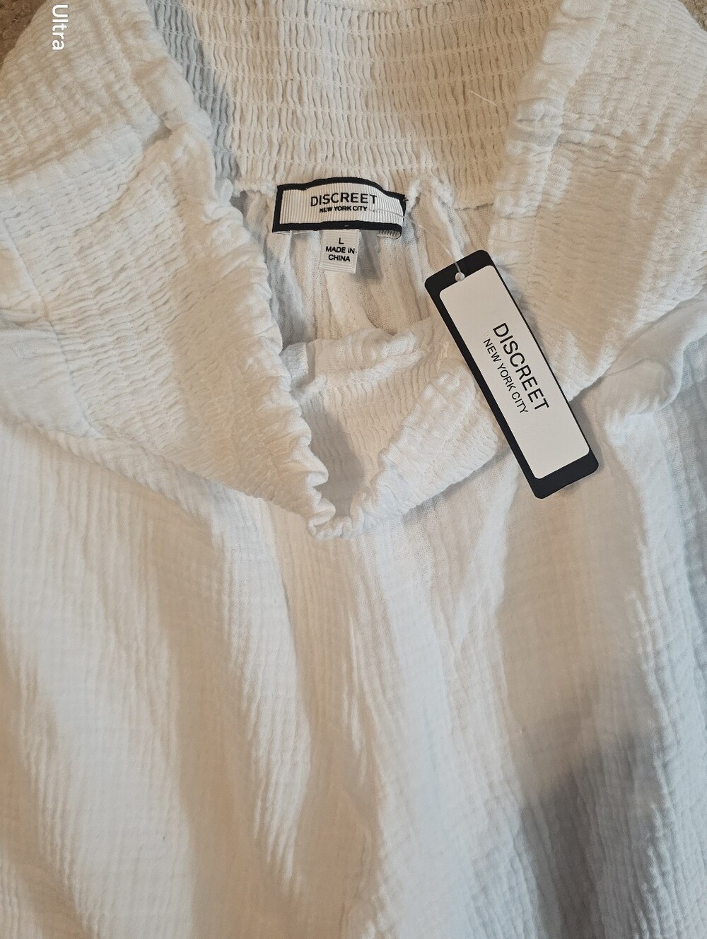 NWT..Discreet White Juniors Smocked Wide-Leg Cotton Gauze Pants size large - Picture 4 of 9
